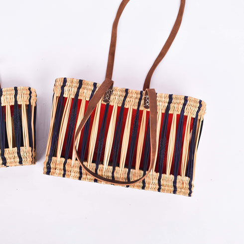 Handwoven French Basket With Blue Stripe - Eco-Friendly & Versatile Tote